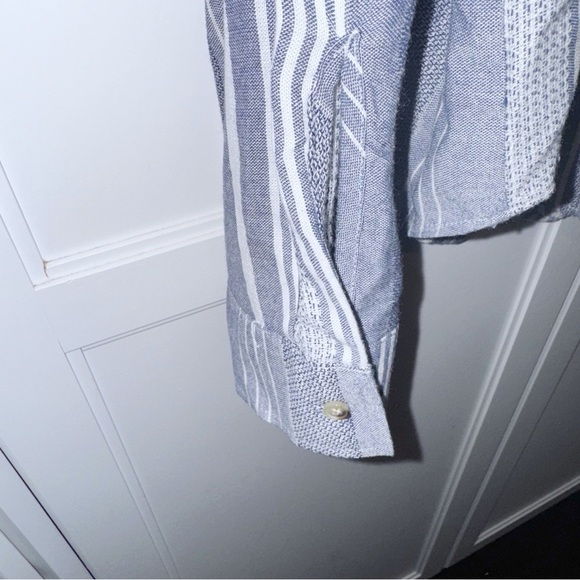 Anthropologie Maeve Shirt Sz Large Blue Chatham Striped Button Down Blouse - Picture 8 of 12